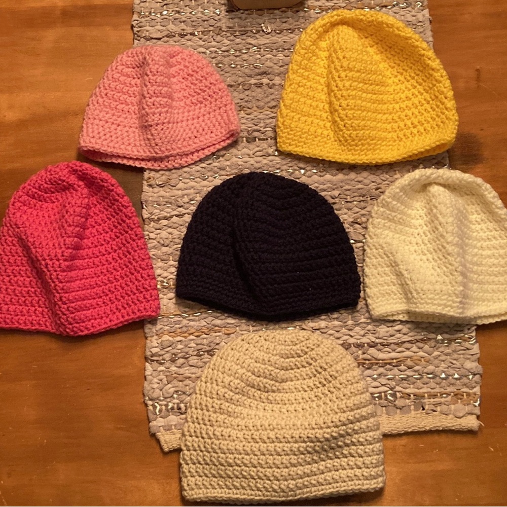Handmade gorgeous warm and stylish knit hats in small, medium and small.